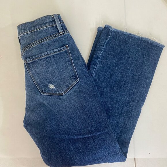 Frame Denim Le Sylvie Kick Boot Jeans Size 25 Medium Wash Distressed Frayed Hem - Picture 3 of 15